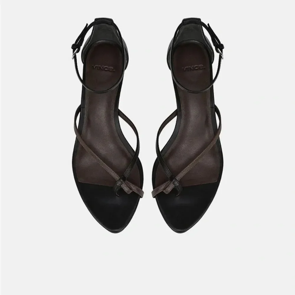 New Vince Siri Criss Cross Sandals Women's US 9.5M Black Leather Kitten Heel 40.